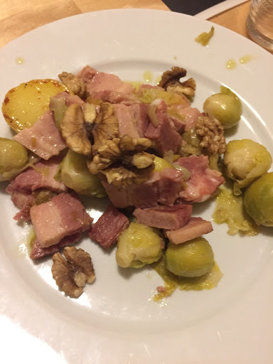 Brussel sprout, potatoes, and nuts